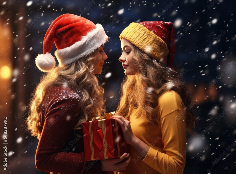 Girls with Christmas gift