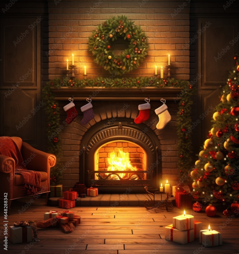 Christmas background with fireplace