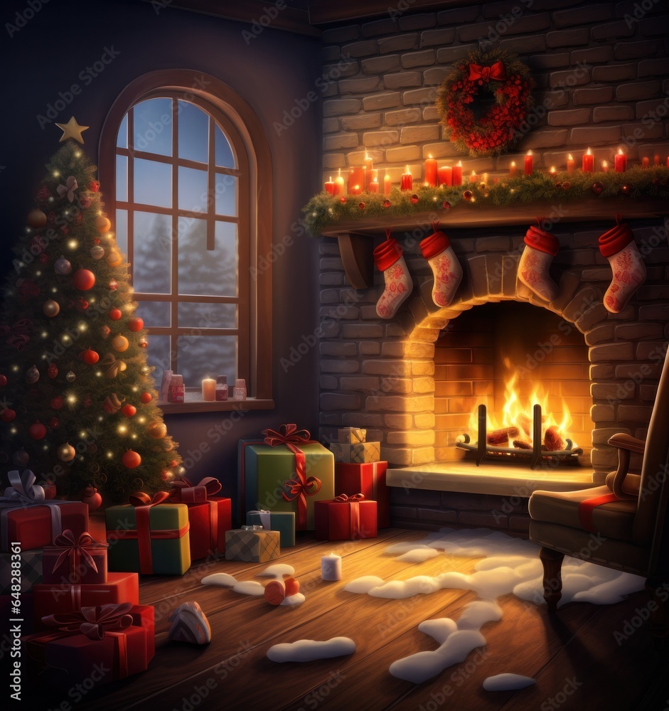 Christmas background with fireplace