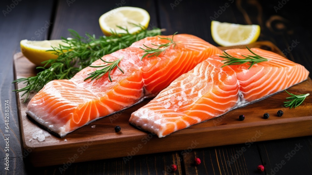 Fresh salmon fish, cut across.