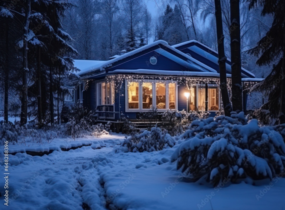 Wooden house in winter time