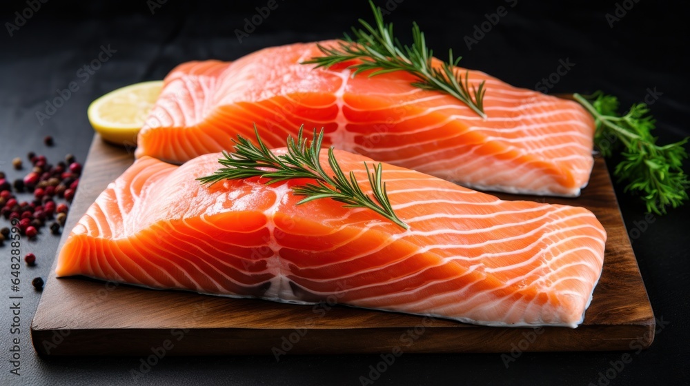 Fresh salmon fish, cut across.