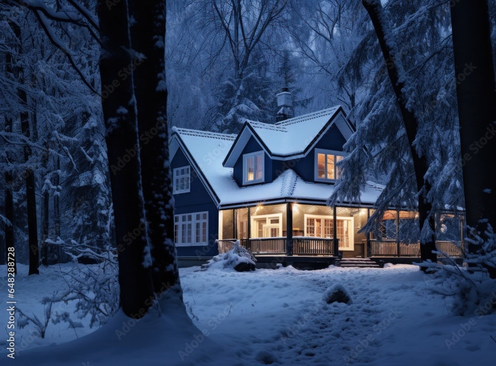 Wooden house in winter time