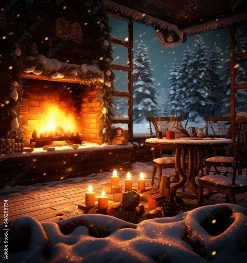 Christmas background with fireplace