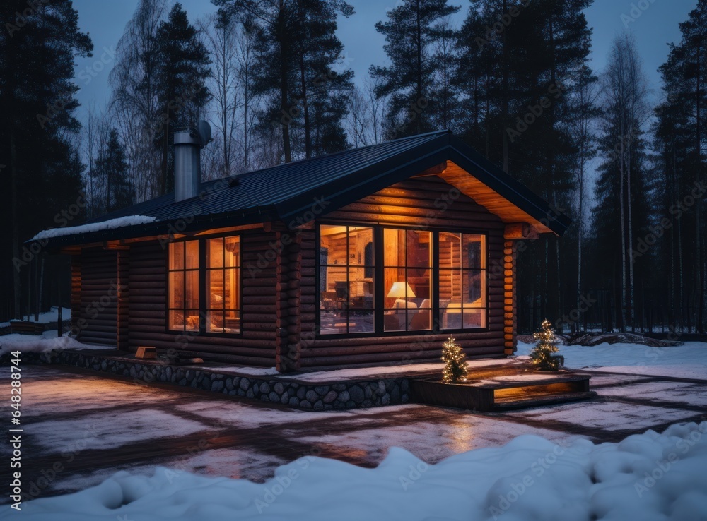 Wooden house in winter time