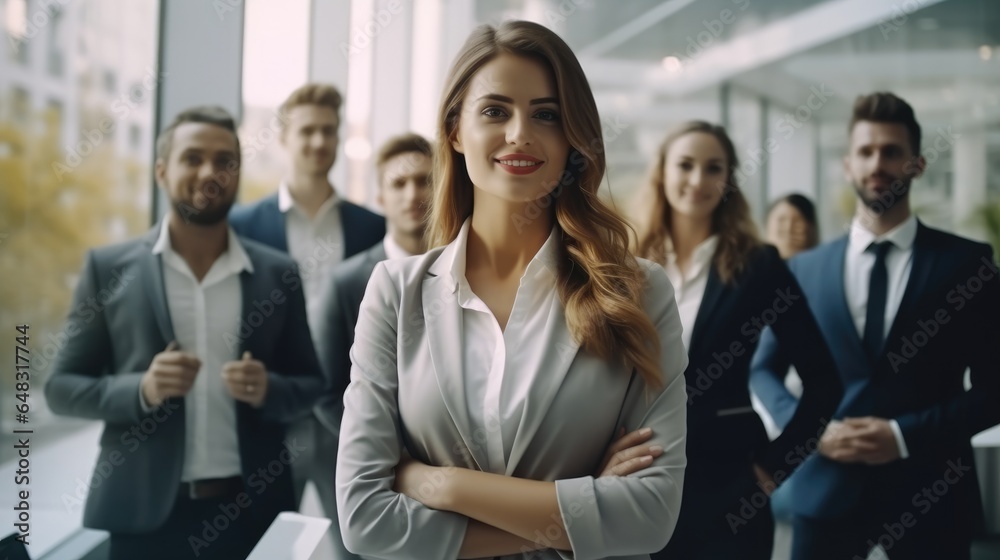 Portrait of confident businessmen and businesswomen in office.