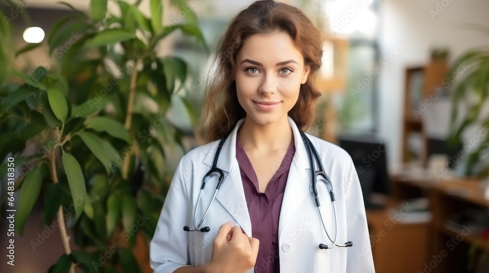 Portrait of young female doctor in medical office.