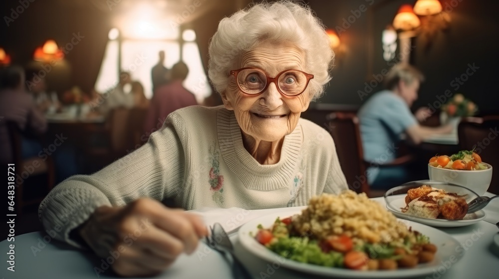 Portrait of senior woman eating.