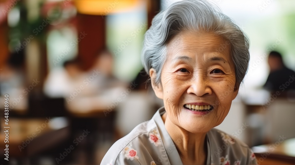 Portrait of happy senior Asian woman in a nursing home.