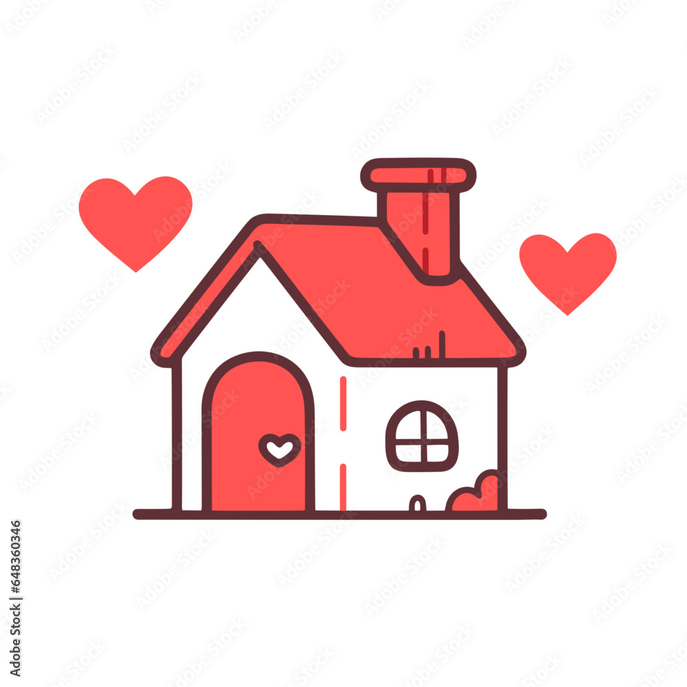 Home vector icon in minimalistic, black and red line work, japan web