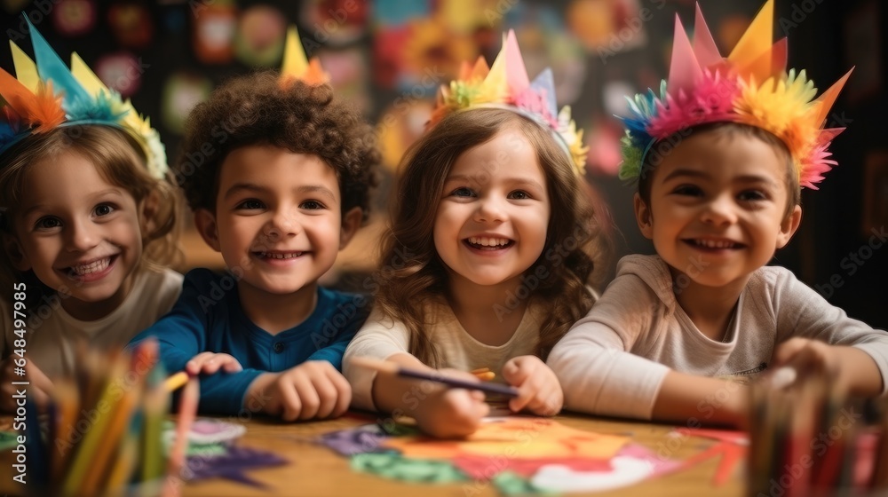 Group of children during a fun arts and painting together.