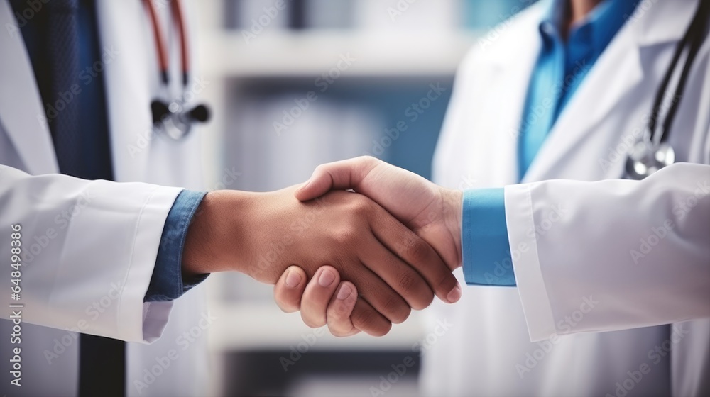 Doctor with handshake for support medical in hospital, Success concept, Healthcare.