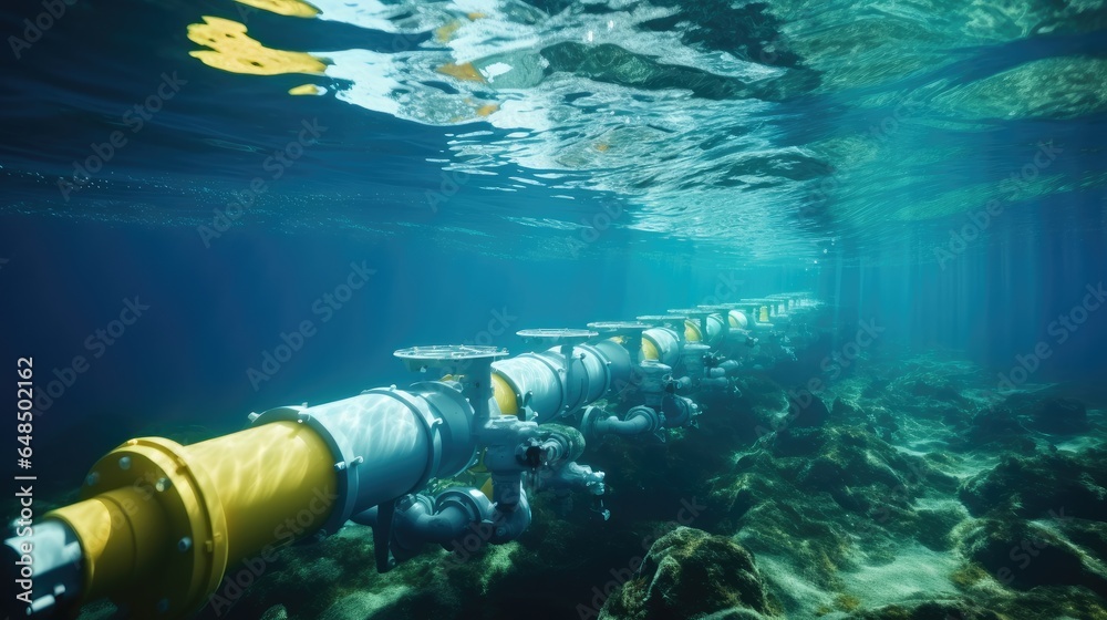 Oil pipeline underwater, Underwater pipeline for gas or oil transport.