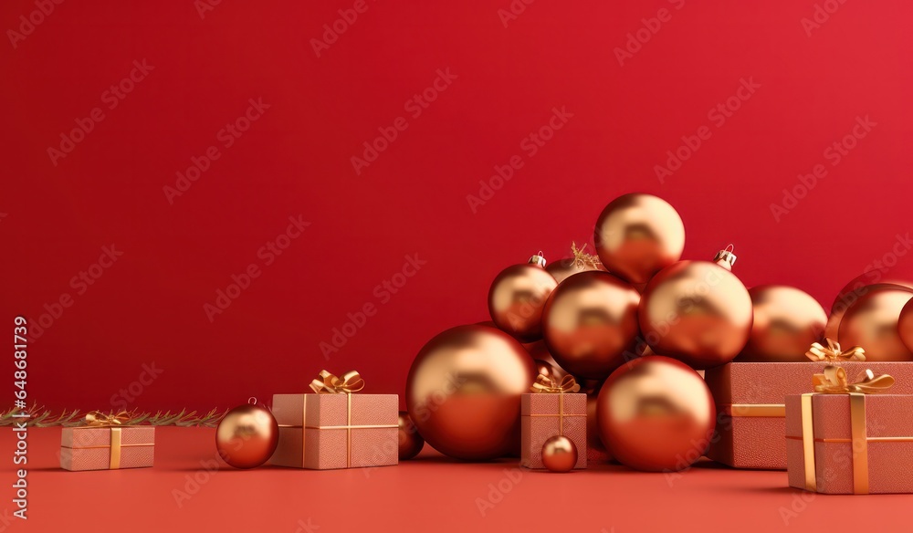 Christmas red background with golden balls