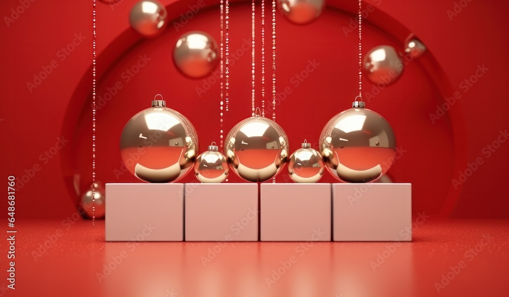 Christmas red background with golden balls