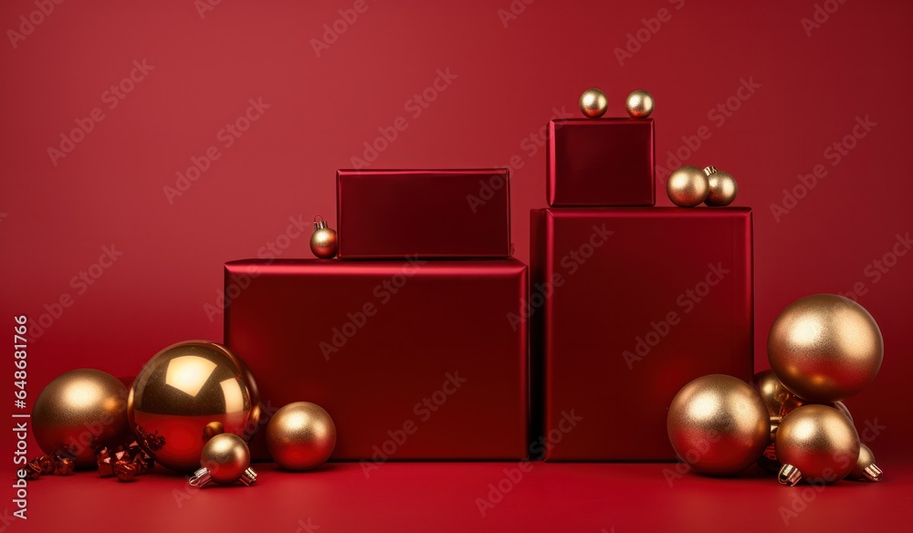 Christmas red background with golden balls