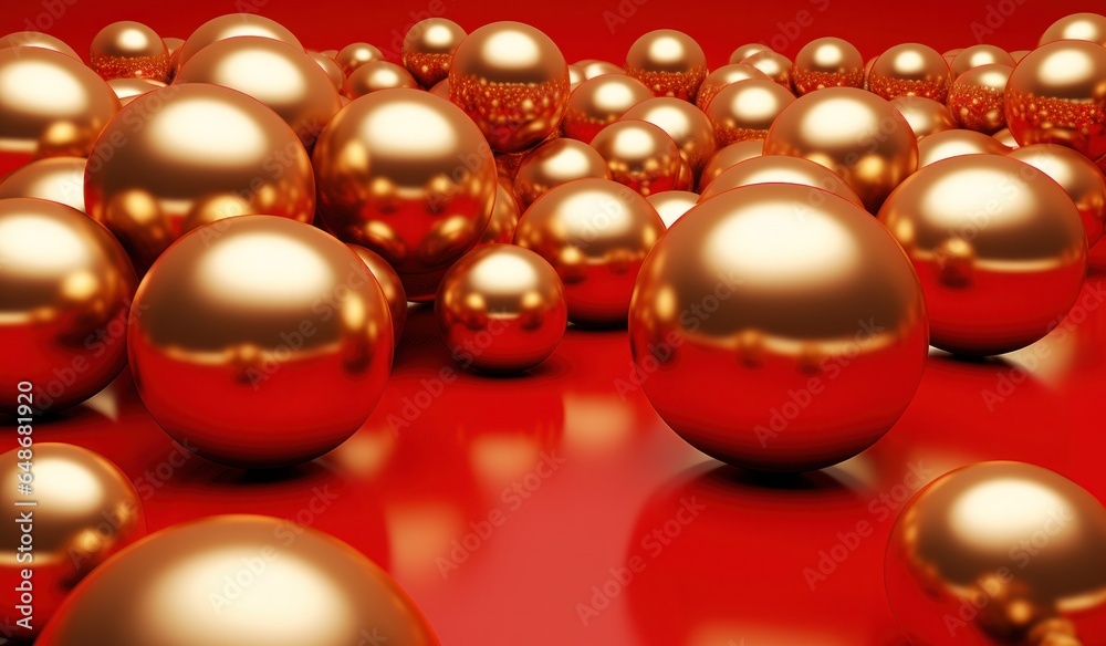 Christmas red background with golden balls