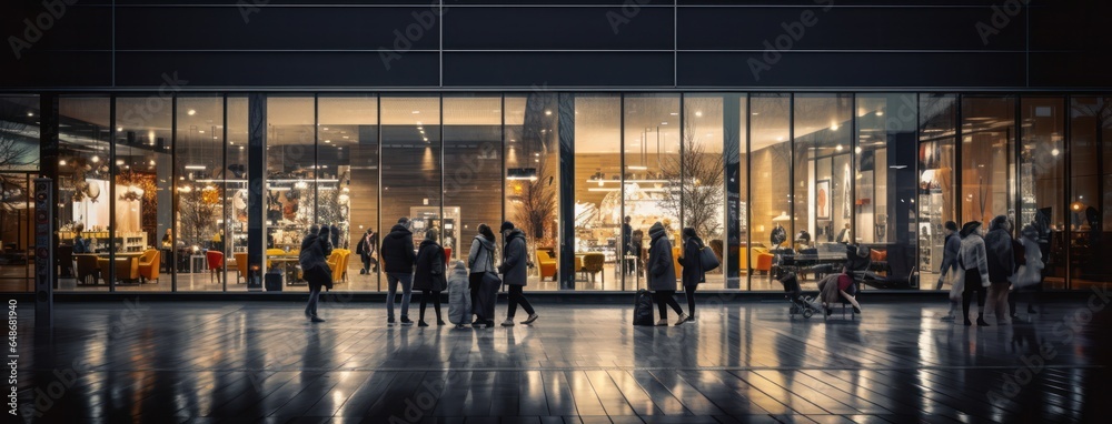 Shoppers walking at night in a shopping centre