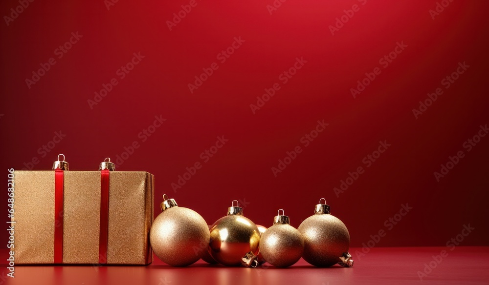 Christmas red background with golden balls