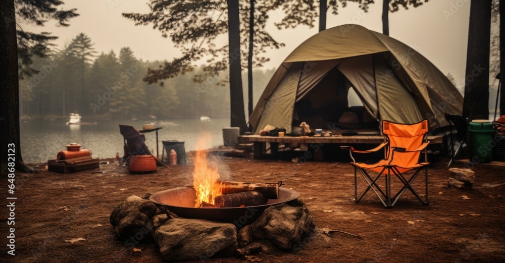 Camping chairs and tent