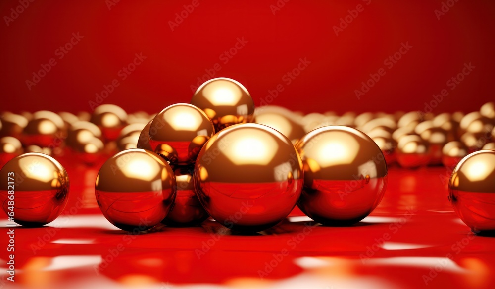 Christmas red background with golden balls