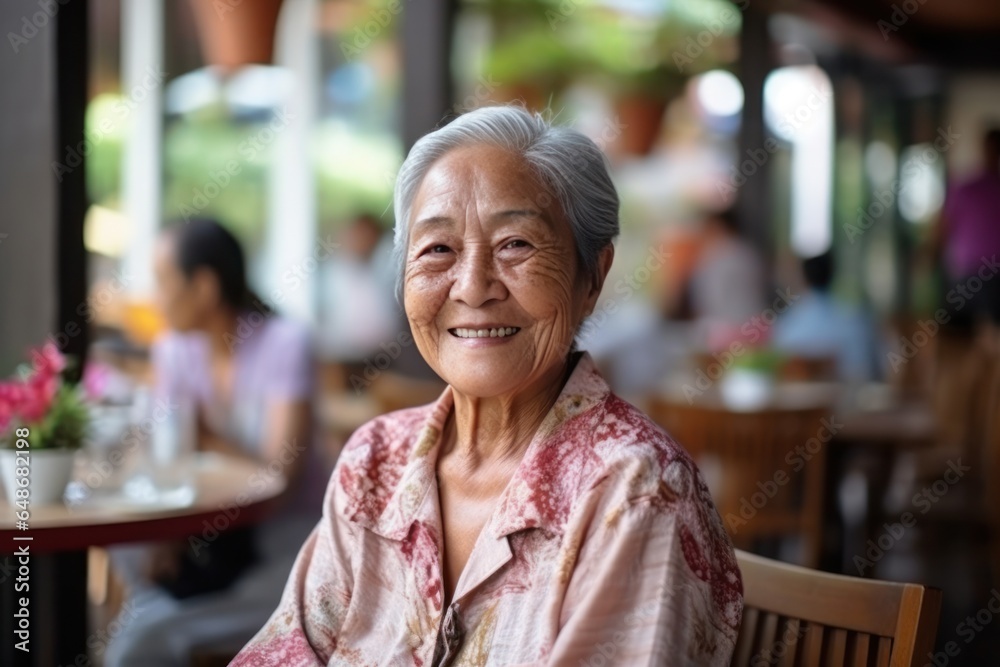 Smiling senior woman in a restaurant