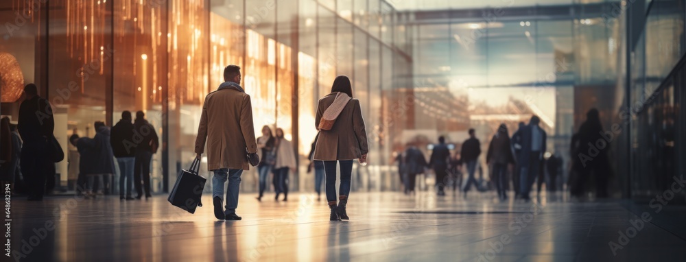 Blurred photo of people walking in a shopping mall