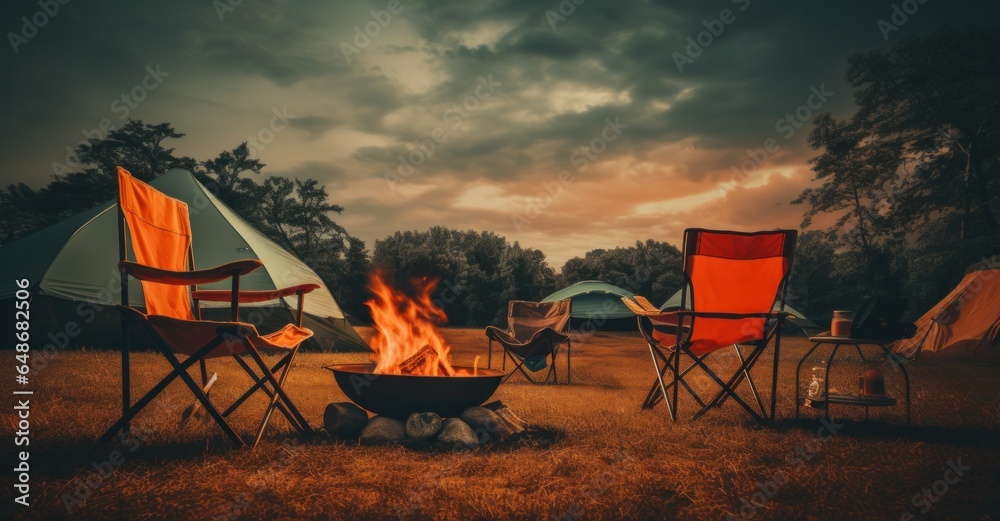 Camping chairs and tent