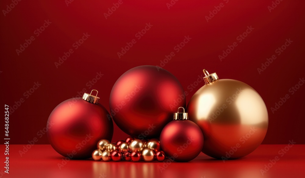 Christmas red background with golden balls