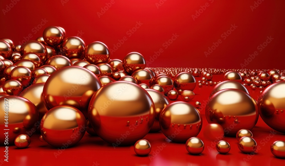 Christmas red background with golden balls