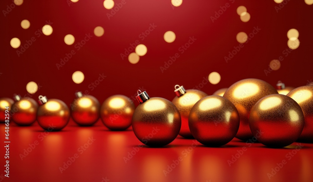 Christmas red background with golden balls