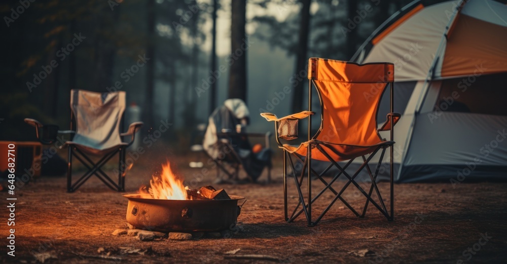 Camping chairs and tent