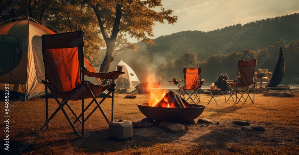 Camping chairs and tent