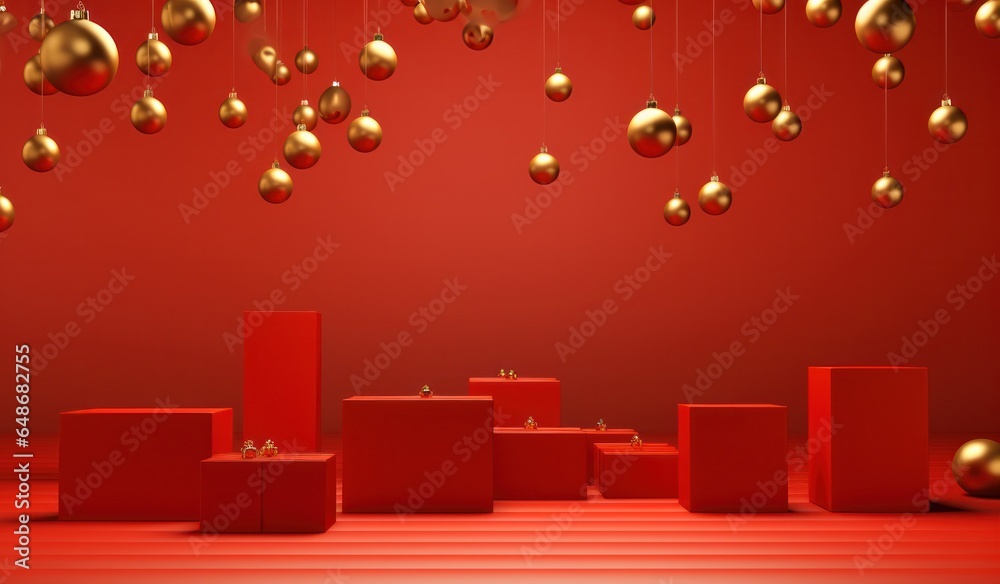 Christmas red background with golden balls