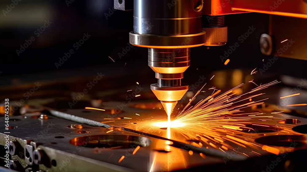 CNC gas cutting metal sheet, Processing and laser cutting for metal in the industrial. Generative Ai