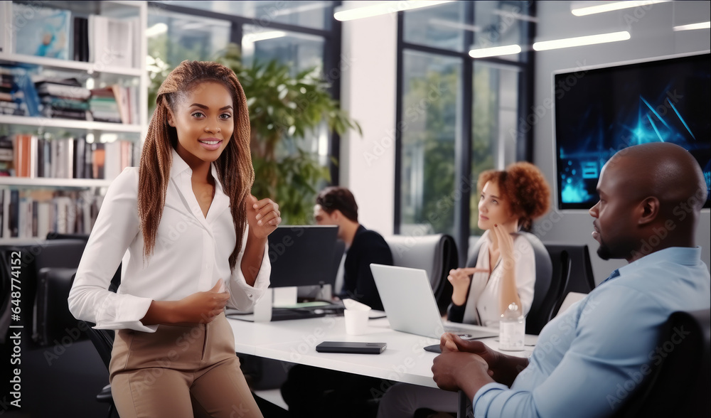 Business People working together on a laptop in their office.