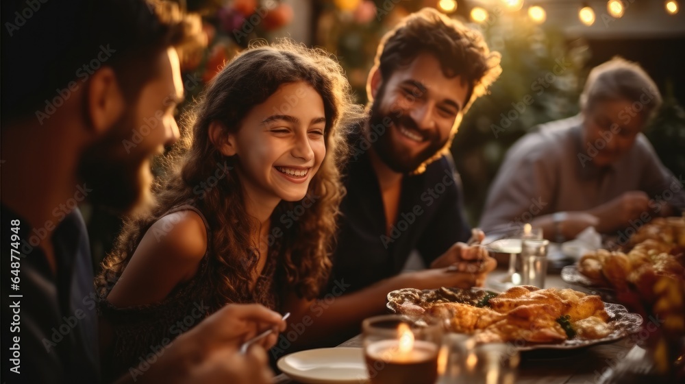 Families gathered for dinner.