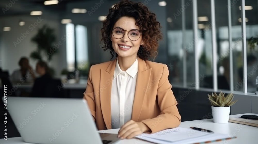 Female financier with calculating financial figures and checking reports with calculator at office.