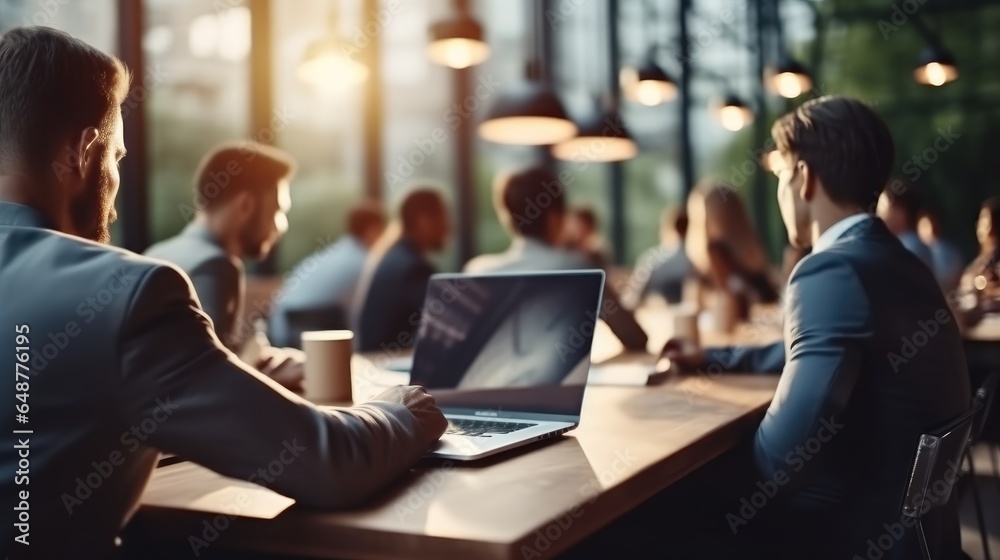 Business worker teamwork, Diverse professional business people working and looking at laptop in office.