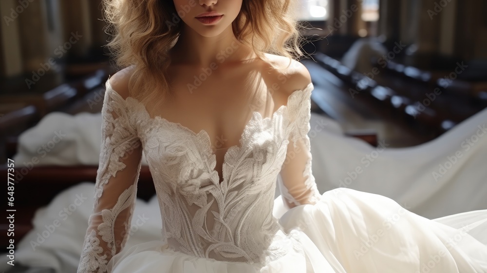 Beautiful woman in white wedding dress, Bride.