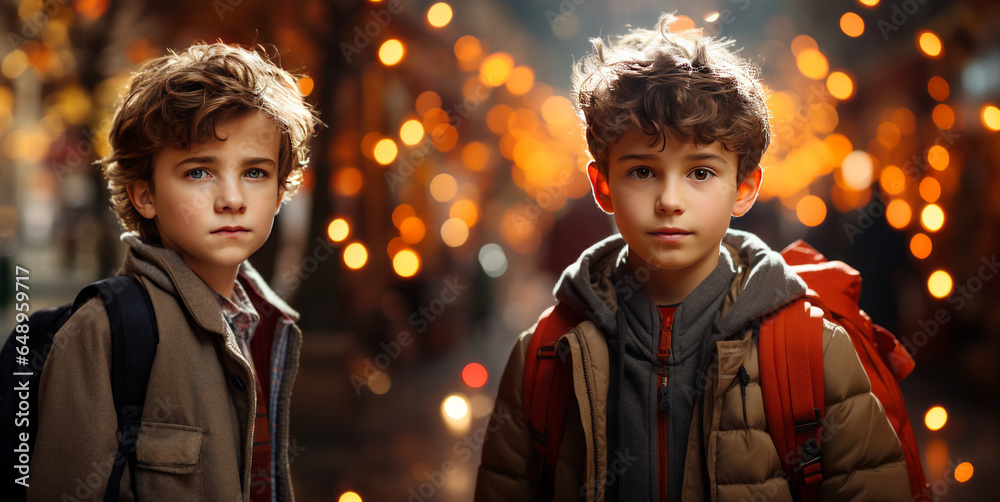 Portrait of two little boys. Generative AI