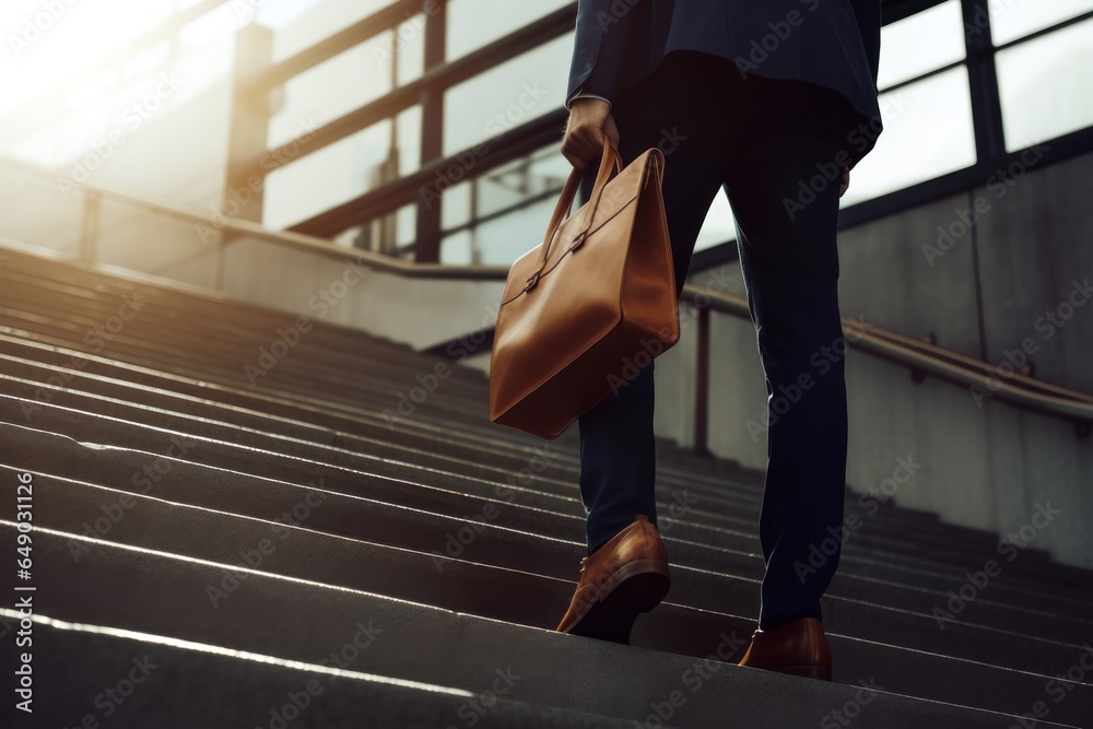 businessman with briefcase in his hand walking down steps