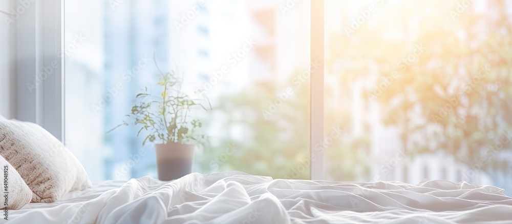 Blurry bedroom with contemporary interior bokeh backdrop