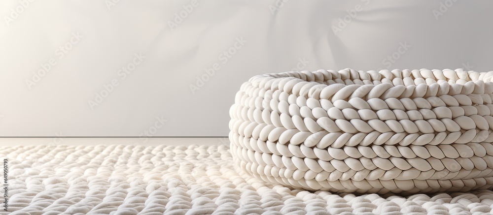 Braided white fabric carpet made of soft wool linen