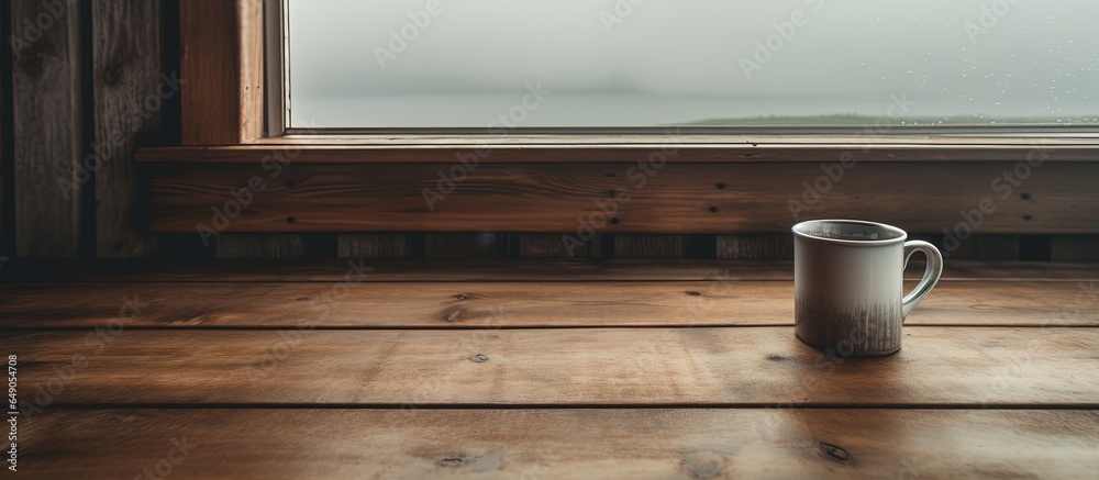 Bird s eye view of water in cup inside rural Icelandic cottage