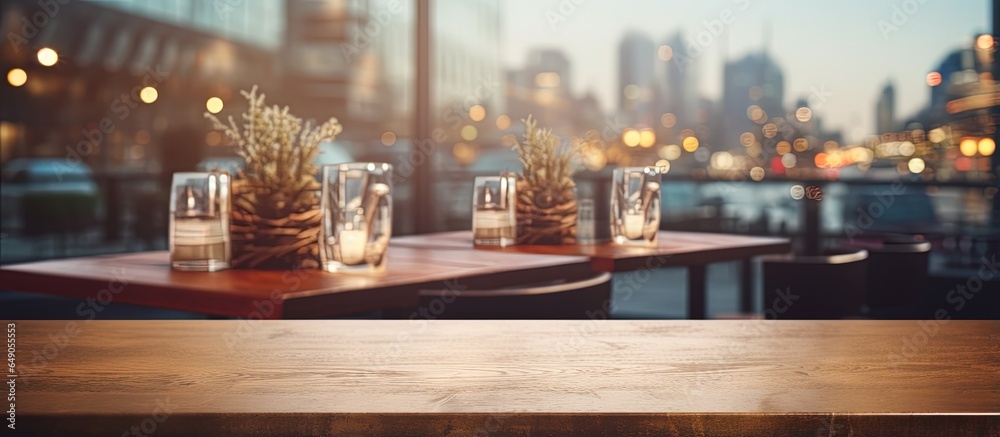 Blurry background of restaurant with tabletop