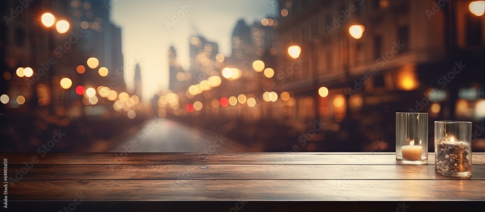 Blurry restaurant in the background with a table on top