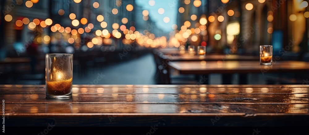 Blurry restaurant in the foreground with a table on top