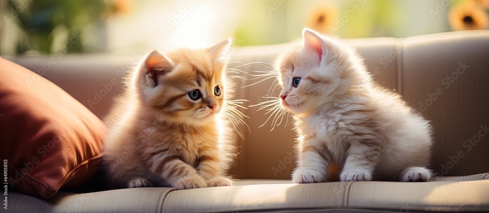 Adorable Persian kitten playing together indoors