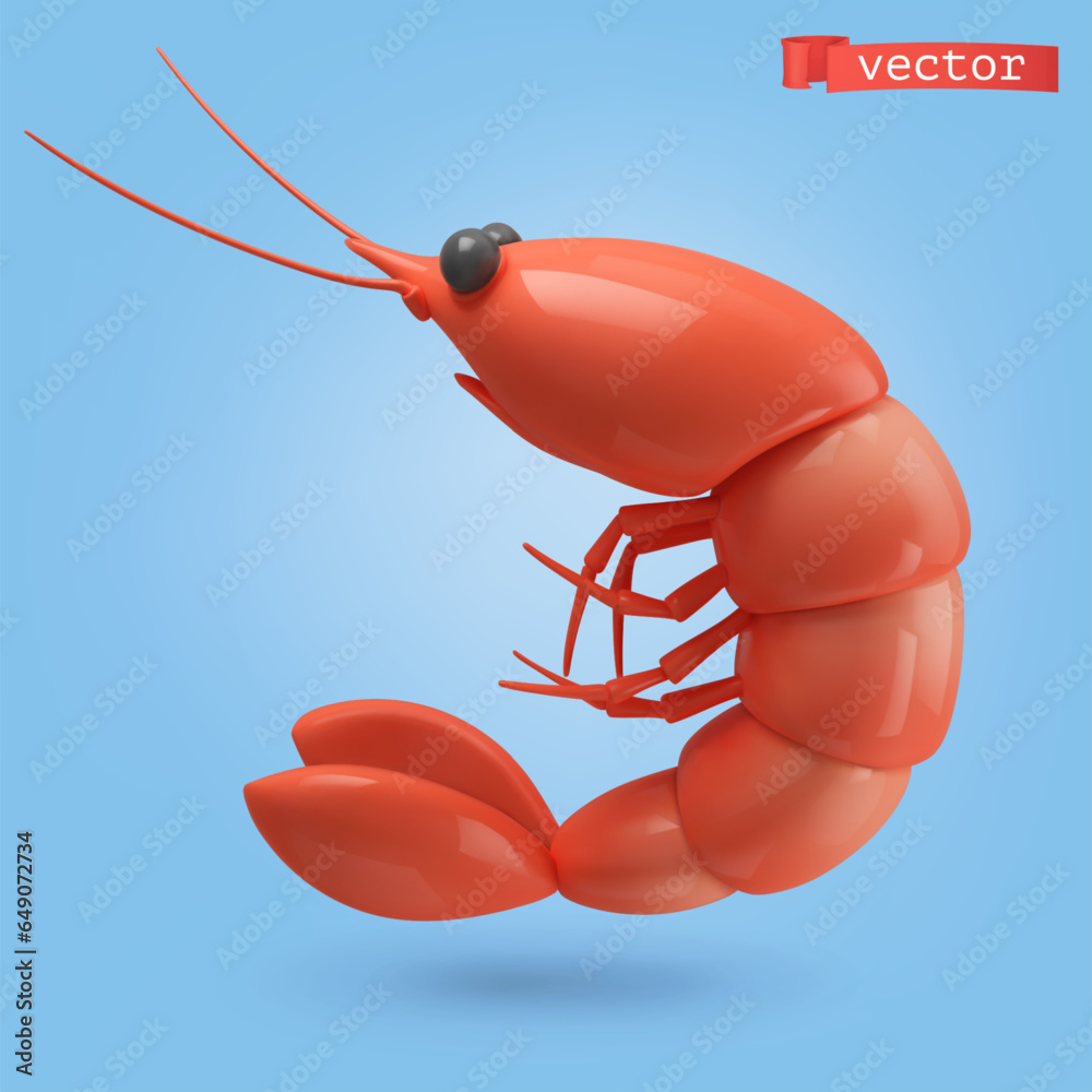 Shrimp, 3d cartoon vector icon